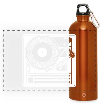 Platine vinyle design rétro - Gourde panoramique avec mousqueton 750 ml - orange - Devant