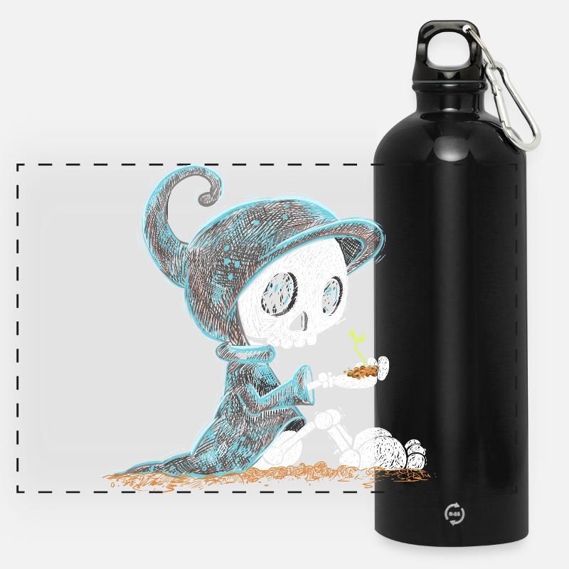Skeleton Holding Plant Hope Emergence - Panoramic Drinks Bottle with Carabiner 750 ml - black