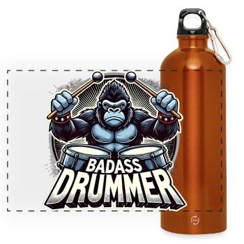 Knallharter Schlagzeuger Gorilla cool Geschenk - Panorama Trinkflasche mit Karabiner 750 ml - Orange - Vorne