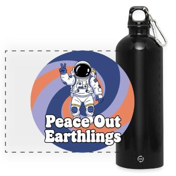 Astronaut Peace Out Earthlings - Panorama Trinkflasche mit Karabiner 750 ml - Schwarz - Vorne