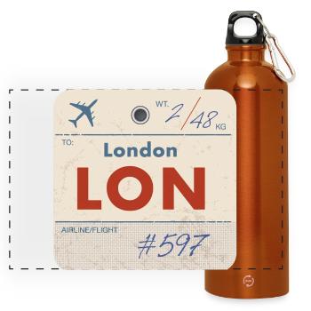 London LON Vintage Airline Tag - Panoramic Drinks Bottle with Carabiner 750 ml - burnt orange - Front
