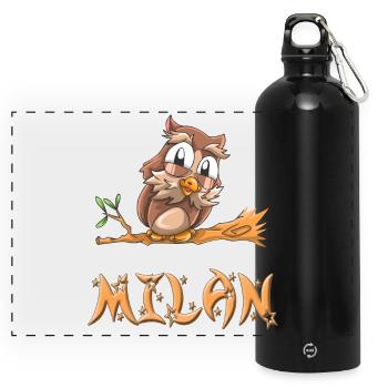 Eule Milan - Panorama Trinkflasche mit Karabiner 750 ml - Schwarz - Vorne