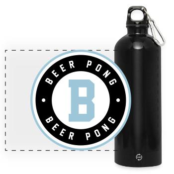 Beer Pong Badge Blue Logo - Panoramic Drinks Bottle with Carabiner 750 ml - black - Front