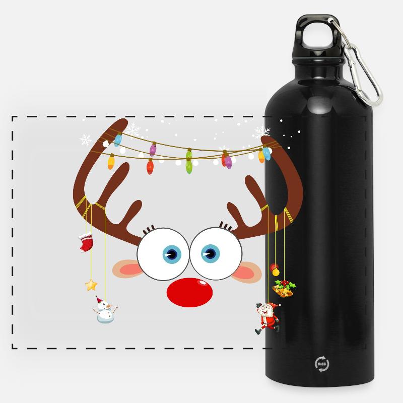Christmas Reindeer Face - Panoramic Drinks Bottle with Carabiner 750 ml - black