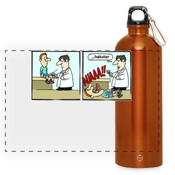 Fussballer Comic Cartoon Fussball Lustig Witzig - Panorama Trinkflasche mit Karabiner 750 ml - Orange - Vorne