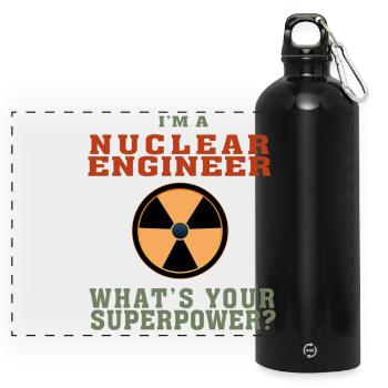 Best Nuclear Engineer shirt Funny Quote Superpower - Panoramic Drinks Bottle with Carabiner 750 ml - black - Front