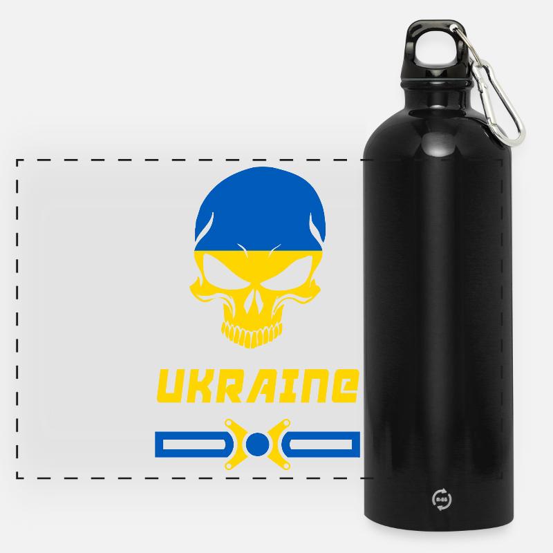 Conception de crâne d'Ukraine / idée cadeau - Gourde panoramique avec mousqueton 750 ml - noir
