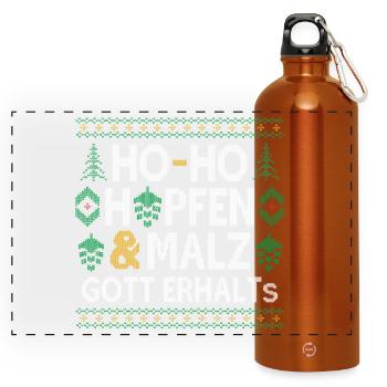 HO-HO HOPFEN UND MALZ GOTT ERHALTS WEIHNACHTSPULLI - Panorama Trinkflasche mit Karabiner 750 ml - Orange - Vorne