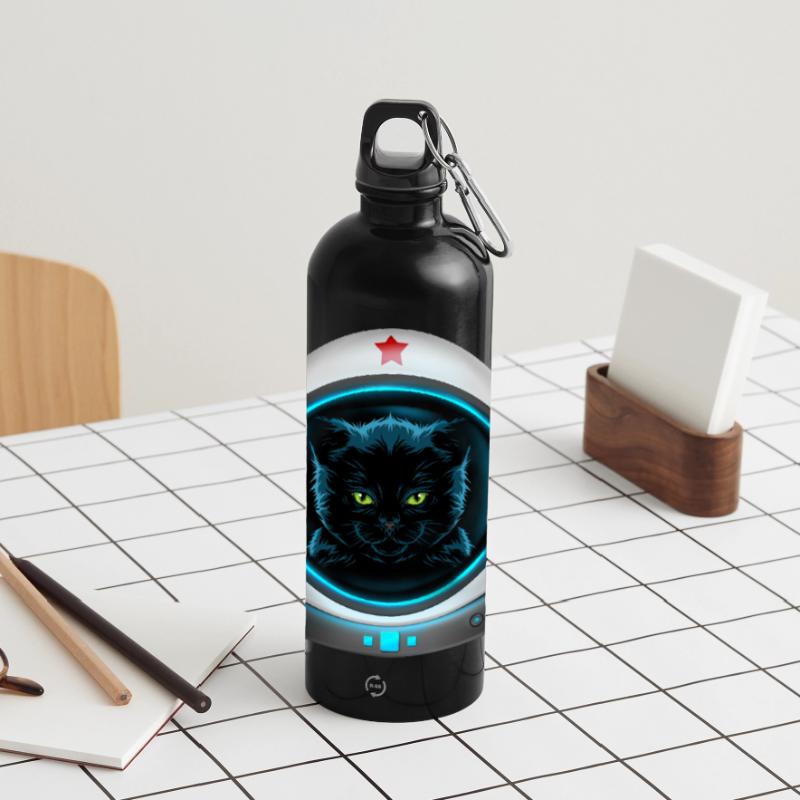 astronaute chat de l’espace en colère Gourde panoramique avec mousqueton 750 ml