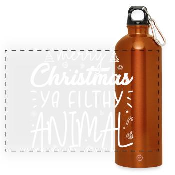 Cheeky Christmas Phrase Print - Panoramic Drinks Bottle with Carabiner 750 ml - burnt orange - Front