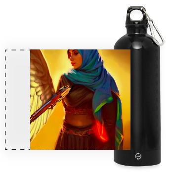 Mutige Schöne Hijab Frau mit Pistole - Panorama Trinkflasche mit Karabiner 750 ml - Schwarz - Vorne