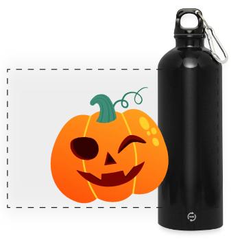 Kürbis Winker Halloween Cartoon - Panorama Trinkflasche mit Karabiner 750 ml - Schwarz - Vorne