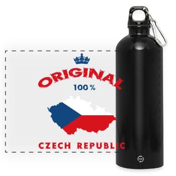 Tschechien Original 100% Flaggen Design - Panorama Trinkflasche mit Karabiner 750 ml - Schwarz - Vorne