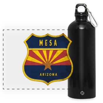 Mesa Arizona flag crest design - Panoramic Drinks Bottle with Carabiner 750 ml - black - Front