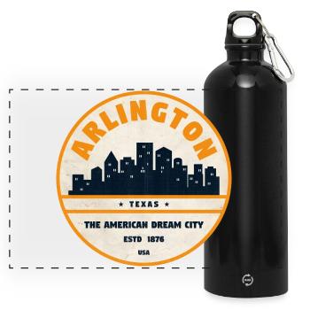 Arlington Skyline Retro Abzeichen - Panorama Trinkflasche mit Karabiner 750 ml - Schwarz - Vorne
