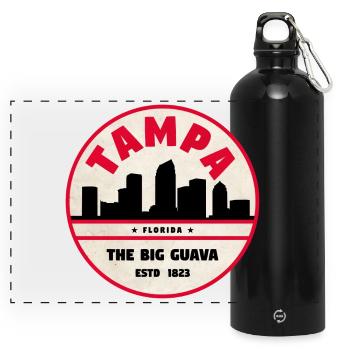 Tampa Skyline Retro Badge - Panorama Trinkflasche mit Karabiner 750 ml - Schwarz - Vorne