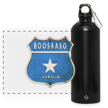 Boosaaso Somalia Wappen Flaggen Design - Panorama Trinkflasche mit Karabiner 750 ml - Schwarz - Vorne