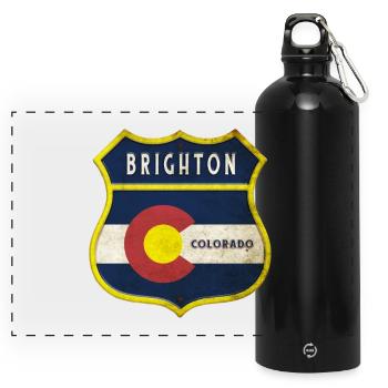 Design des armoiries de Brighton, Colorado - Gourde panoramique avec mousqueton 750 ml - noir - Devant
