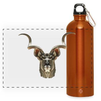 afrikanische Tierdesigns, Kudu Gesicht - Panorama Trinkflasche mit Karabiner 750 ml - Orange - Vorne