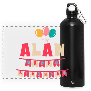 Alan T-Shirt Happy Birthday Happy Birthday - Panorama Trinkflasche mit Karabiner 750 ml - Schwarz - Vorne