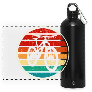 Coucher de soleil à vélo arc-en-ciel rétro - Gourde panoramique avec mousqueton 750 ml - noir - Devant