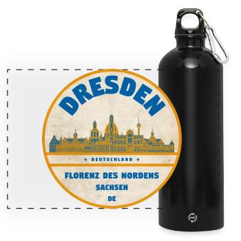 Étiquette Dresden Skyline Vintage - Gourde panoramique avec mousqueton 750 ml - noir - Devant