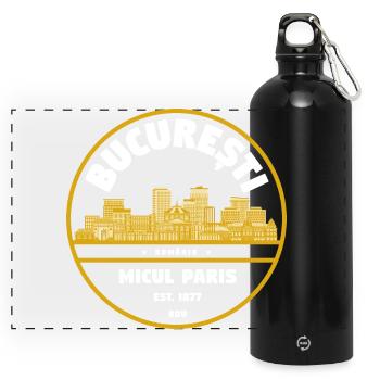 Micul Paris Bukarest Badge - Panorama Trinkflasche mit Karabiner 750 ml - Schwarz - Vorne