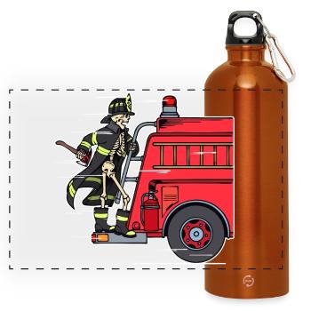 Feuerwehrmann Brandschutz Retter Feuerwehrauto - Panorama Trinkflasche mit Karabiner 750 ml - Orange - Vorne