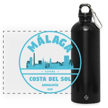 Logo bleu de la Skyline côtière de Málaga - Gourde panoramique avec mousqueton 750 ml - noir - Devant