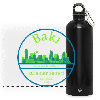 Conception de cercle de la skyline de Bakou avec vert néon - Gourde panoramique avec mousqueton 750 ml - noir - Devant