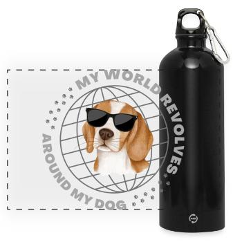 Mon monde tourne autour de mon chien - Beagle Lovers - Gourde panoramique avec mousqueton 750 ml - noir - Devant