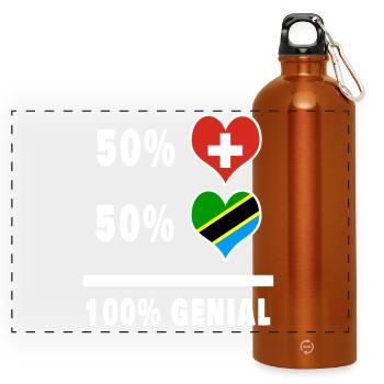 Ruanda und Schweiz 100% Genial Flagge - Panorama Trinkflasche mit Karabiner 750 ml - Orange - Vorne