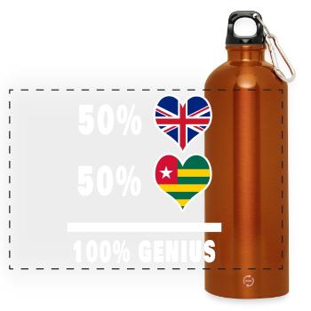 Togo and Great Britain 100% Genius Flag - Panoramic Drinks Bottle with Carabiner 750 ml - burnt orange - Front