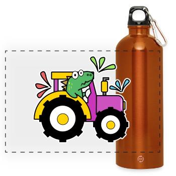 Traktor Bauer Landmaschinen Kraftfahrzeug Ackerbau - Panorama Trinkflasche mit Karabiner 750 ml - Orange - Vorne