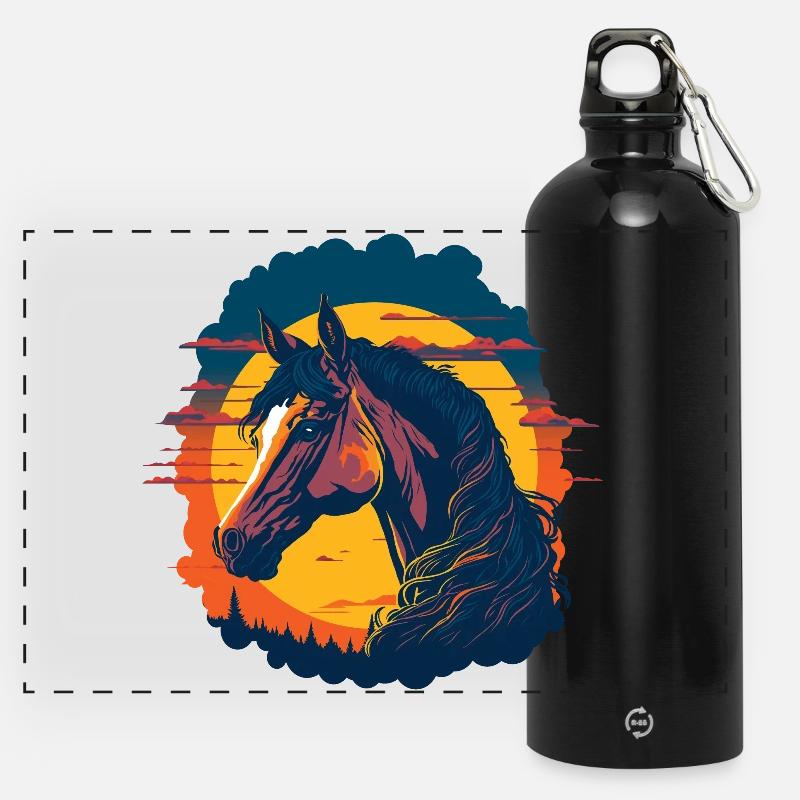 Porträt eines Pferdes - Panorama Trinkflasche mit Karabiner 750 ml - Schwarz