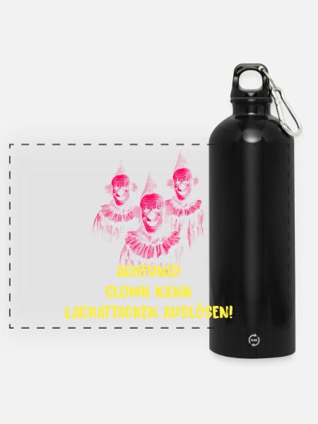 Clown Design - Panorama Trinkflasche mit Karabiner 750 ml - Schwarz