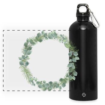 winter wreath of eucalyptus and fir branches - Panoramic Drinks Bottle with Carabiner 750 ml - black - Front