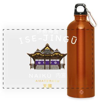 Japan, Ise-Jingu Shrine, Amaterasu, hand drawing - Panoramic Drinks Bottle with Carabiner 750 ml - burnt orange - Front