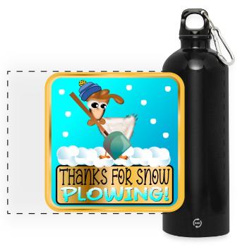 WINTERHUHN - DANKE FÜRS SCHNEEPFLÜGEN - Panorama Trinkflasche mit Karabiner 750 ml - Schwarz - Vorne