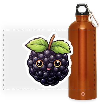 Süße Brombeere Illustration – Kawaii Stil - Panorama Trinkflasche mit Karabiner 750 ml - Orange - Vorne