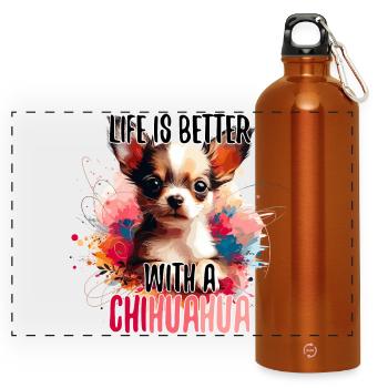 Chihuahua Puppy Cute Life Dog Gift - Panoramic Drinks Bottle with Carabiner 750 ml - burnt orange - Front