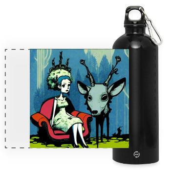 Psychedelic deer 01 - Panoramic Drinks Bottle with Carabiner 750 ml - black - Front