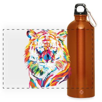 Bunte Tiger-Illustration - Panorama Trinkflasche mit Karabiner 750 ml - Orange - Vorne