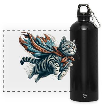 Super Cat British Shorthair BKH Tabby - Panoramic Drinks Bottle with Carabiner 750 ml - black - Front