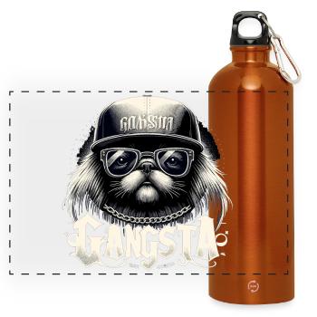 Pekingese Gangsta Gangster Löwenhund Hund Geschenk - Panorama Trinkflasche mit Karabiner 750 ml - Orange - Vorne