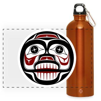 Native American Red Black Haida Art Weeping Skull - Panoramic Drinks Bottle with Carabiner 750 ml - burnt orange - Front