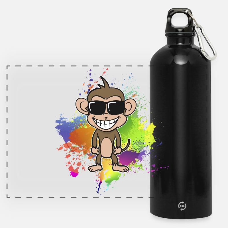 Colorful Summer Monkey - Panoramic Drinks Bottle with Carabiner 750 ml - black