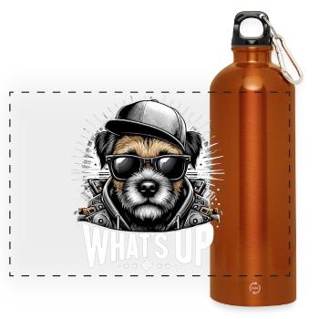 Border Terrier Was geht ab Cappy Geschenk - Panorama Trinkflasche mit Karabiner 750 ml - Orange - Vorne