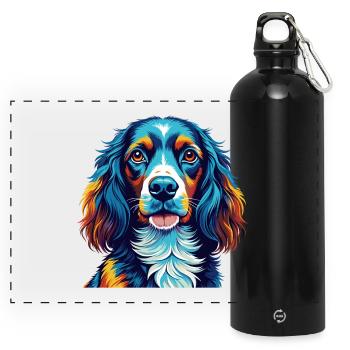 Picardie Spaniel Hunderasse Bunte Karikatur Kawaii - Panorama Trinkflasche mit Karabiner 750 ml - Schwarz - Vorne