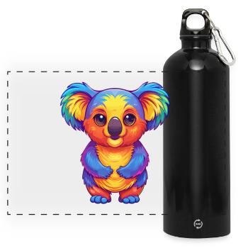 Koala Bunte Kawaii Cartoon Figur Clipart - Panorama Trinkflasche mit Karabiner 750 ml - Schwarz - Vorne